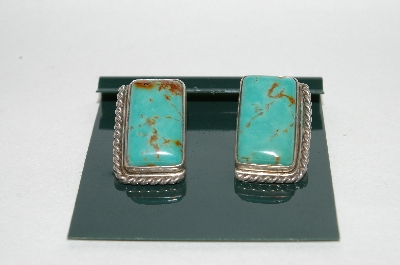+MBA #65-024   Sterling "Navajo"  Square Blue Turquoise Pierced Earrings