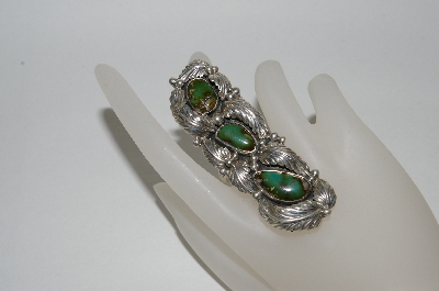+MBA #65-127   Green Turquoise "3 Stone" Fancy Leaf Ring