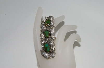 +MBA #65-127   Green Turquoise "3 Stone" Fancy Leaf Ring