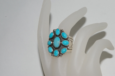 +MBA #65-158   Artist  "FG"Signed Blue Turquoise 9 Stone Ring