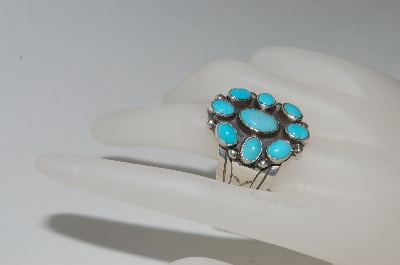 +MBA #65-158   Artist  "FG"Signed Blue Turquoise 9 Stone Ring