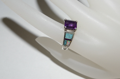 +MBA #65-233  Sterling Square Cut Amethyst In Lay Ring