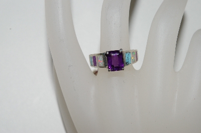 +MBA #65-233  Sterling Square Cut Amethyst In Lay Ring