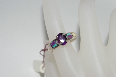 +MBA #65-088   Sterling Oval Cut Amethyst Inlay Ring
