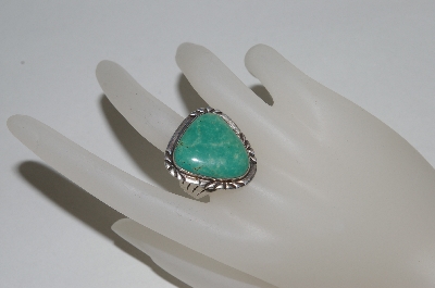 +MBA #65-201  Artist Stamped Fancy Cut Green Turquoise Ring