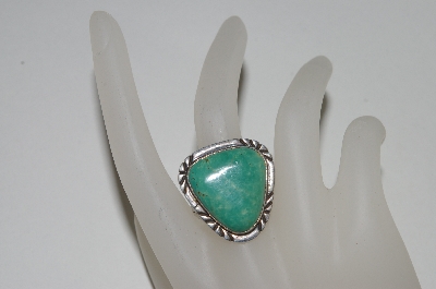 +MBA #65-201  Artist Stamped Fancy Cut Green Turquoise Ring