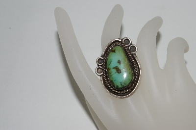 +MBA #65-134   Sterling Fancy Cut Green Turquoise Ring