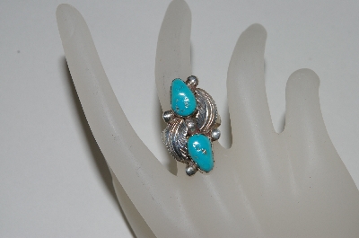 +MBA #64-220  Artist "Simplicid"  Signed 2 Stone & 2 Leaf Blue Turquoise Ring