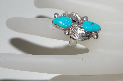 +MBA #64-220  Artist "Simplicid"  Signed 2 Stone & 2 Leaf Blue Turquoise Ring