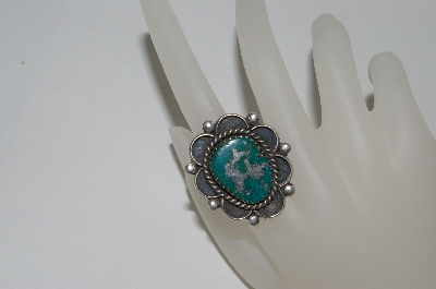 +MBA #65-123   Sterling "Navajo" Flower Shaped Green Turquoise Ring