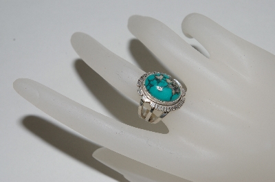 +MBA #65-212   Sterling "Navajo" Oval Cut Blue Turquoise Ring