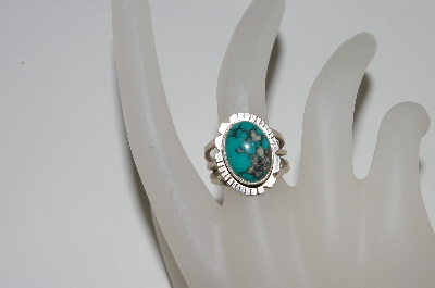 +MBA #65-212   Sterling "Navajo" Oval Cut Blue Turquoise Ring