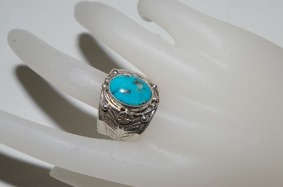 +MBA #65-224  Artist "Jaun Guerro"  Signed Wide Band Blue Turquoise Ring