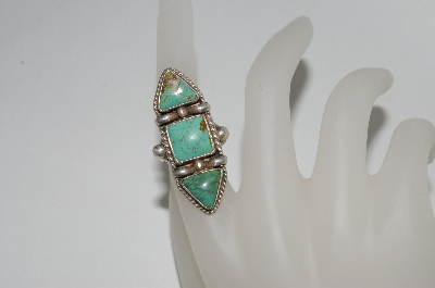 +MBA #65-091   "Artist Signed "AZMD" Sterling Green Turquoise 3 Stone Ring