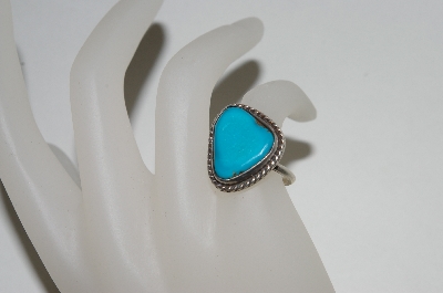 +MBA #65-095  Sterling Fancy Shaped Blue Turquoise Ring