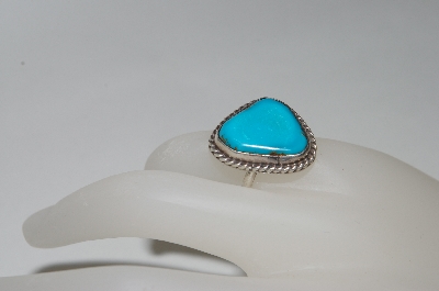 +MBA #65-095  Sterling Fancy Shaped Blue Turquoise Ring
