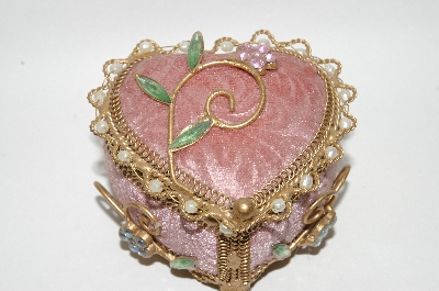 "SOLD" MBA #65-031  "Pink Velvet Heart Shaped Jeweled Ring Box