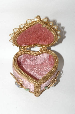 "SOLD" MBA #65-031  "Pink Velvet Heart Shaped Jeweled Ring Box