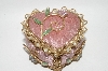 "SOLD" MBA #65-031  "Pink Velvet Heart Shaped Jeweled Ring Box