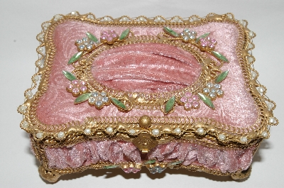 "SOLD"  MBA #65-030  "Pink Velvet "Jeweled" Victorian Look Jewelry Box