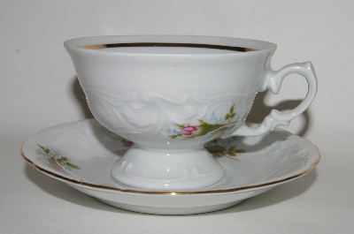 +Wawel  8 Piece Set  "Pink Set Of Three Roses" Footed Cup & Saucer Set