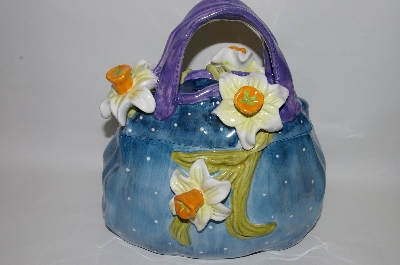+MBA #69-034   " Beautiful Blue 3 Demensional Floral Handbag Cookie Jar