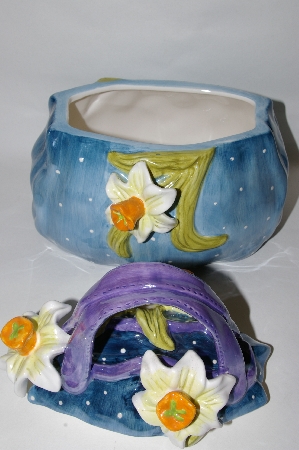 +MBA #69-034   " Beautiful Blue 3 Demensional Floral Handbag Cookie Jar
