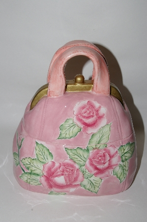 +Pink "Rose" Floral Handbag Cookie Jar