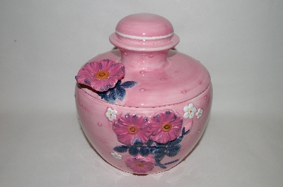 +MBA #69-015   " Fancy Pink 3 Dimensional Floral Round Cookie Jar