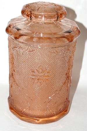 +MBA #69-216  Beautiful Large Pink Glass Floral Patterened Canister