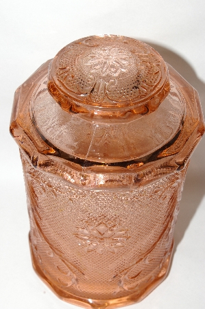 +MBA #69-216  Beautiful Large Pink Glass Floral Patterened Canister