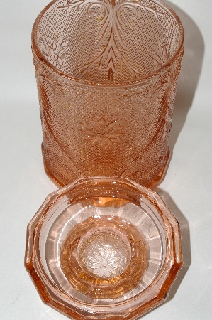 +MBA #69-216  Beautiful Large Pink Glass Floral Patterened Canister