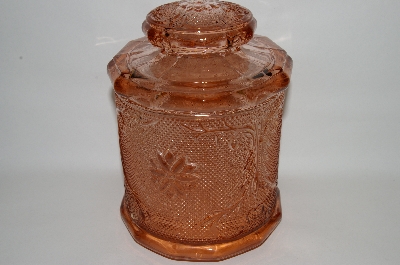 +MBA #69-220  " Medium Sized Fancy Patterned Pink Glass Canister