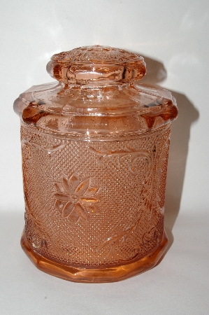 +MBA #69-220  " Medium Sized Fancy Patterned Pink Glass Canister
