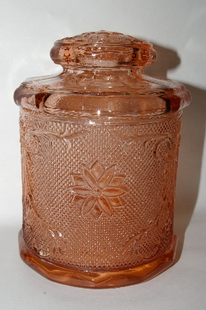 +MBA #69-220  " Medium Sized Fancy Patterned Pink Glass Canister