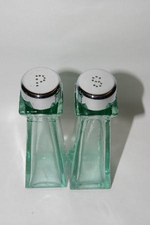 +MBA #69-071   "2003 Riekes Spanish Green Glass Tall Salt & Pepper Set"