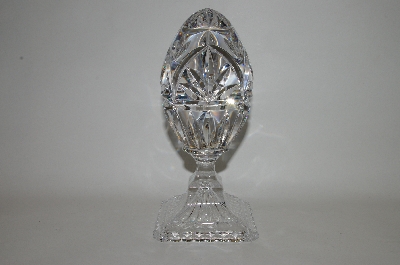 +MBA #69-025  1990's Large Beautiful Clear Crystal Fancy Cut Egg On Stand