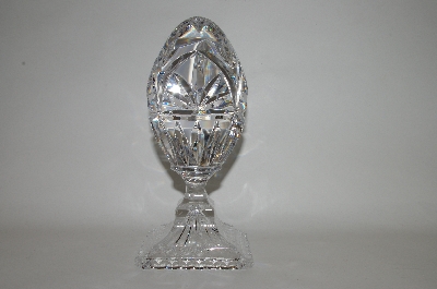 +MBA #69-025  1990's Large Beautiful Clear Crystal Fancy Cut Egg On Stand