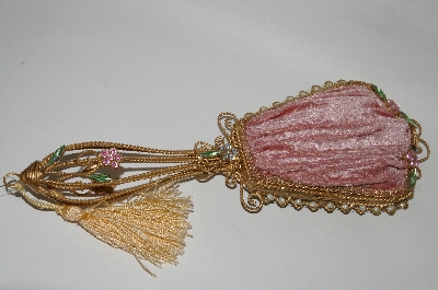 +MBA #66-091   " Pink Victorian Look Pink Velvet Faux Jeweled Hand Mirror