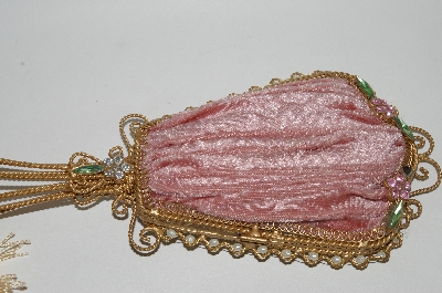 +MBA #66-091   " Pink Victorian Look Pink Velvet Faux Jeweled Hand Mirror