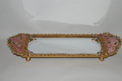 +MBA #66-105  " Pink Victorian Look Pink Velvet Mirrored Vanity Tray