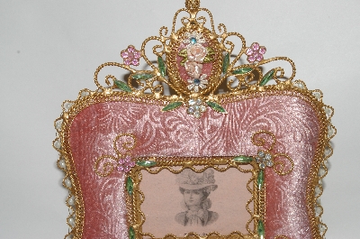 +MBA #66-096  "Pink Velvet "Square" Victorian Look Jeweled Picture Frame