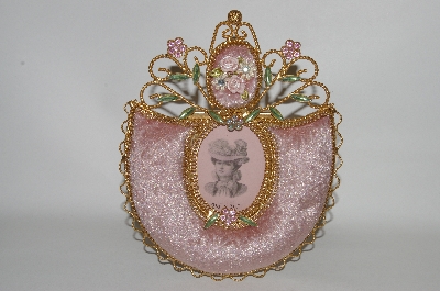 +MBA #66-101  Victorial Look Fancy Shaped Pink Velvet Jeweled Picture Frame