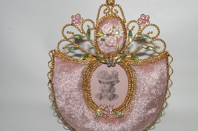 +MBA #66-101  Victorial Look Fancy Shaped Pink Velvet Jeweled Picture Frame