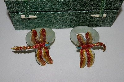 +MBA #65-064 "Set Of 2 Cloisaonne Dragonfly & Jade Napkin Rings