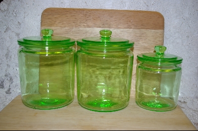 +MBA #5103  "Set Of 3 Green Glass Canisters #5103