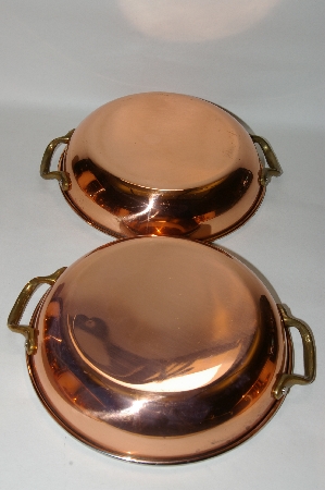 +MBA #70-8069  "35 Year Old Set Of 2 Copper Saute Pans With Brass Handles 