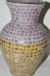 +MBA #70-7959  "1 Of A Kind Large Hand Made Pink & Butterscotch Stained Glass Mosiac Vase