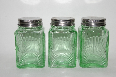 +MBA #69-202   "2003 Set Of 3 Vintage Reproduction Green Glass Spice Jars