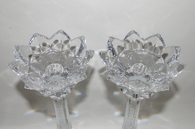 +MBA #70-7962   "1990's Set Of 2 Large Clear Crystal Fancy Candle Stick Holders
